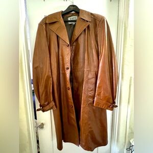 Vintage Leather Trench Coat w/ Belt Tie